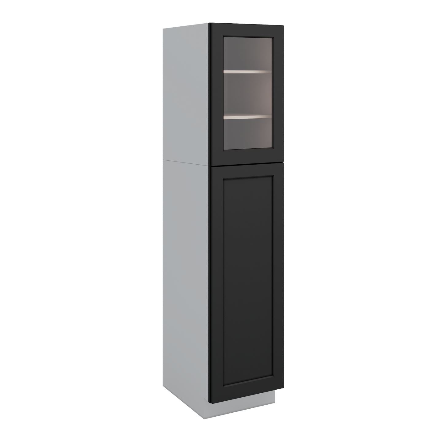 84" Tall Pantry 15HNS Hermosa Noir Black Shaker 1-1/4" Overlay Glass Ready Cabinet Available 18", 24", 30"  & 36" Wide