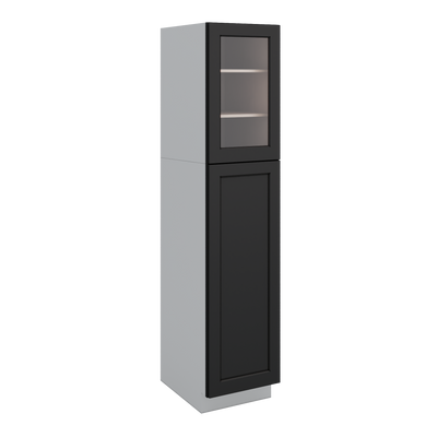 84" Tall Pantry 15HNS Hermosa Noir Black Shaker 1-1/4" Overlay Glass Ready Cabinet Available 18", 24", 30"  & 36" Wide