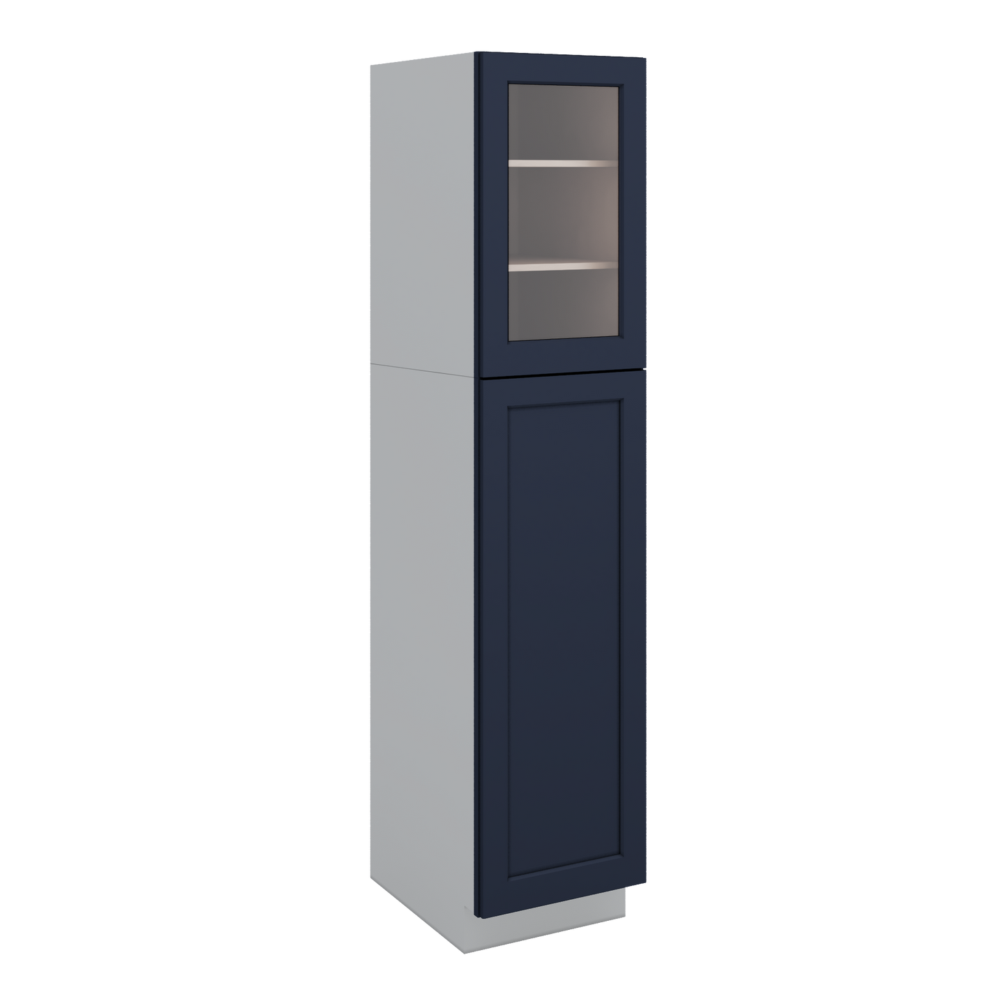 84" Tall Pantry NB29 Naval Blue Shaker 1-1/4" Overlay Glass Ready Cabinet Available 18", 24", 30"  & 36" Wide
