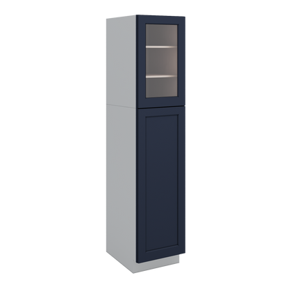84" Tall Pantry NB29 Naval Blue Shaker 1-1/4" Overlay Glass Ready Cabinet Available 18", 24", 30"  & 36" Wide