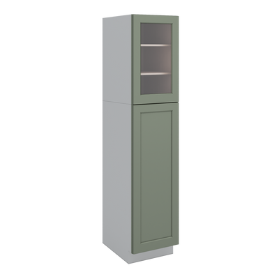 84" Tall Pantry 14SG Sage Green Shaker 1-1/4" Overlay Glass Cabinet Available 18", 24", 30"  & 36" Wide