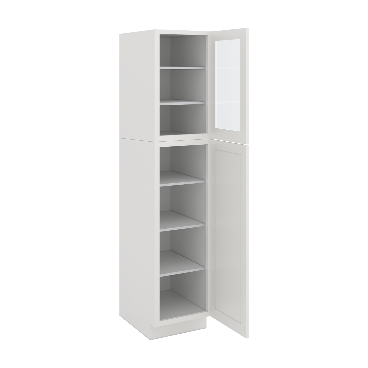 84" Tall Pantry 2WS White Shaker 1-1/4" Overlay Glass Ready Cabinet Available 18", 24", 30"  & 36" Wide