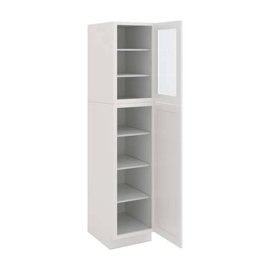 84" Tall Pantry White Shaker 1-1/4" Overlay Glass Ready Cabinet Available 18", 24", 30" & 36" Wide