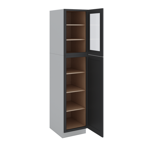 84" Tall Pantry 15HNS Hermosa Noir Black Shaker 1-1/4" Overlay Glass Ready Cabinet Available 18", 24", 30" & 36" Wide