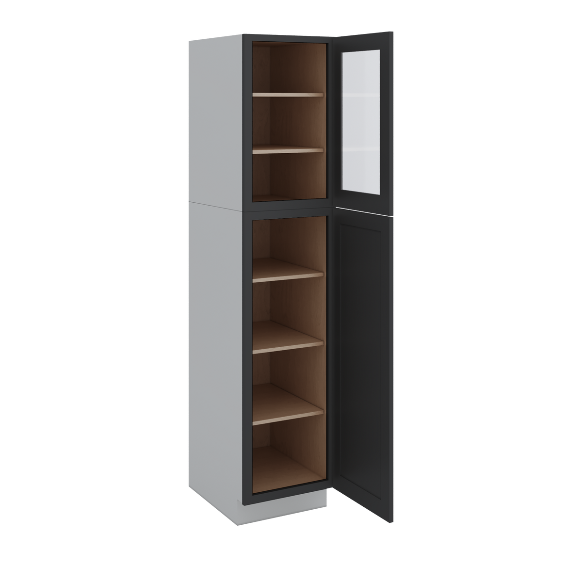 84" Tall Pantry 15HNS Hermosa Noir Black Shaker 1-1/4" Overlay Glass Ready Cabinet Available 18", 24", 30"  & 36" Wide