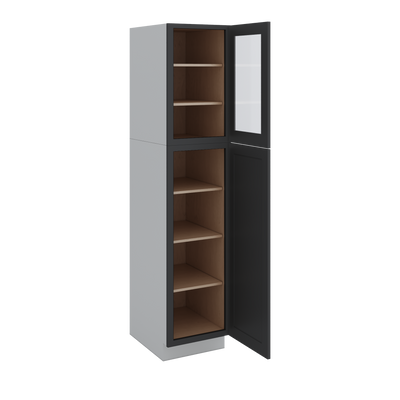 84" Tall Pantry 15HNS Hermosa Noir Black Shaker 1-1/4" Overlay Glass Ready Cabinet Available 18", 24", 30"  & 36" Wide