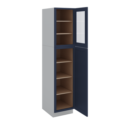 84" Tall Pantry NB29 Naval Blue Shaker 1-1/4" Overlay Glass Ready Cabinet Available 18", 24", 30"  & 36" Wide