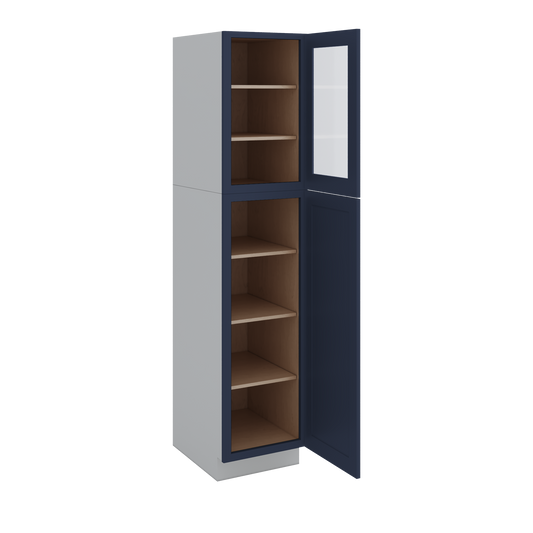 84" Tall Pantry NB29 Naval Blue Shaker 1-1/4" Overlay Glass Ready Cabinet Available 18", 24", 30"  & 36" Wide