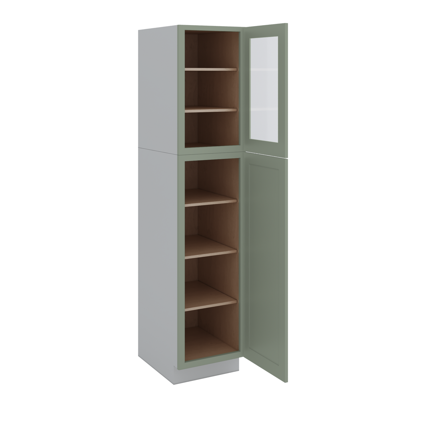 84" Tall Pantry 14SG Sage Green Shaker 1-1/4" Overlay Glass Ready Wall Cabinet Available 18", 24", 30"  & 36" Wide