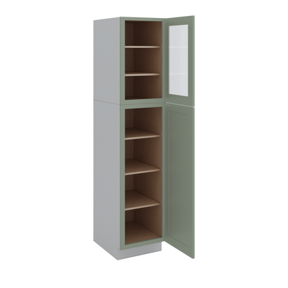 84" Tall Pantry 14SG Sage Green Shaker 1-1/4" Overlay Glass Ready Wall Cabinet Available 18", 24", 30"  & 36" Wide