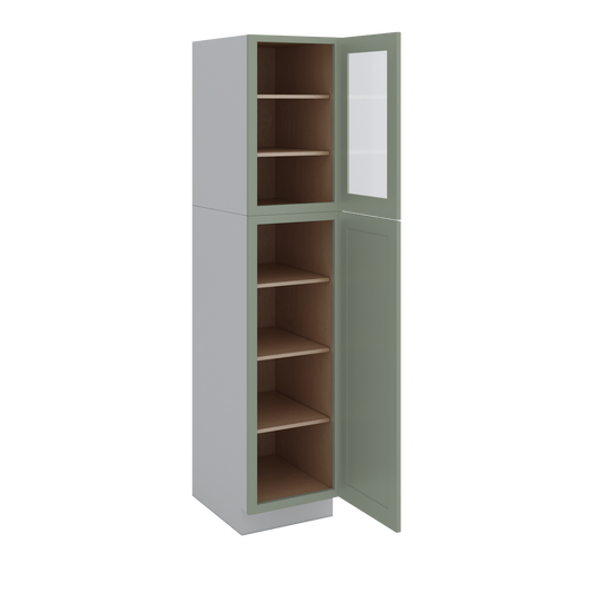 84" Tall Pantry 14SG Sage Green Shaker 1-1/4" Overlay Glass Ready Wall Cabinet Available 18", 24", 30"  & 36" Wide