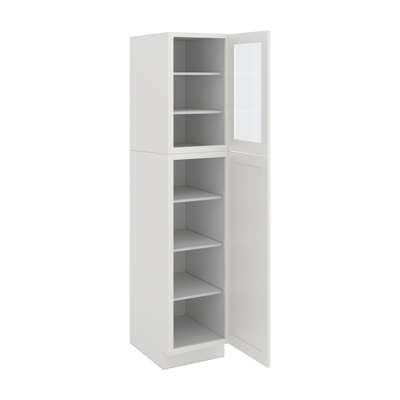 84" Tall Pantry 2WS White Shaker 1-1/4" Overlay Glass Cabinet Available 18", 24", 30"  & 36" Wide