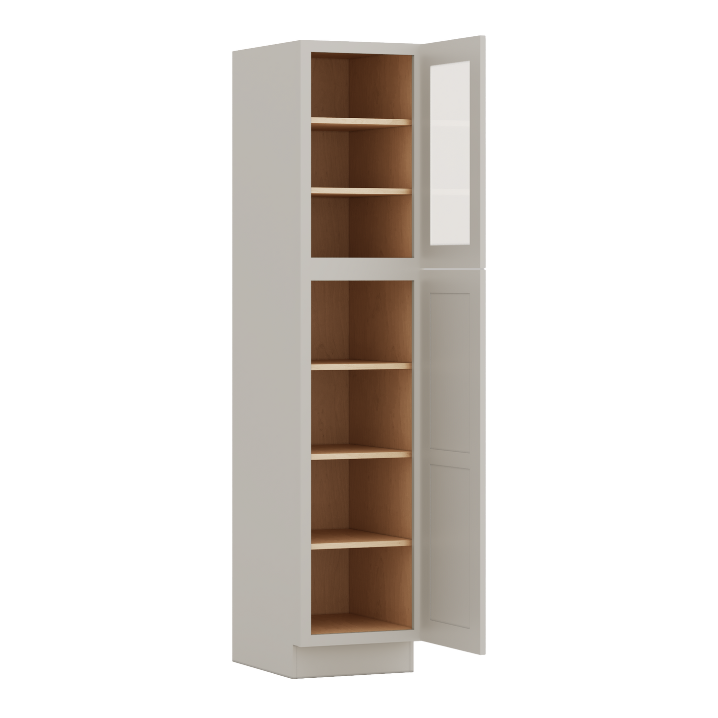 84" Tall Pantry 27LGDS Laguna Gray Double Shaker Glass Ready Cabinet Available 18", 24", 30"  & 36" Wide