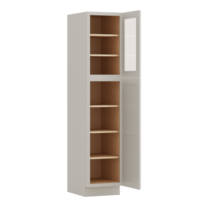 84" Tall Pantry 27LGDS Laguna Gray Double Shaker Glass Ready Cabinet Available 18", 24", 30"  & 36" Wide