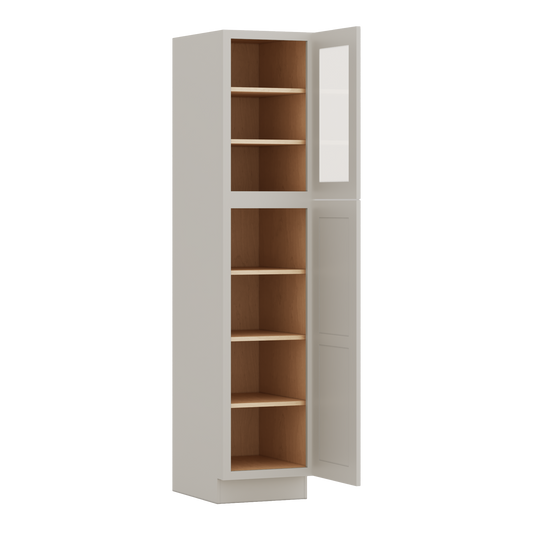 84" Tall Pantry 27LGDS Laguna Gray Double Shaker Glass Ready Cabinet Available 18", 24", 30"  & 36" Wide