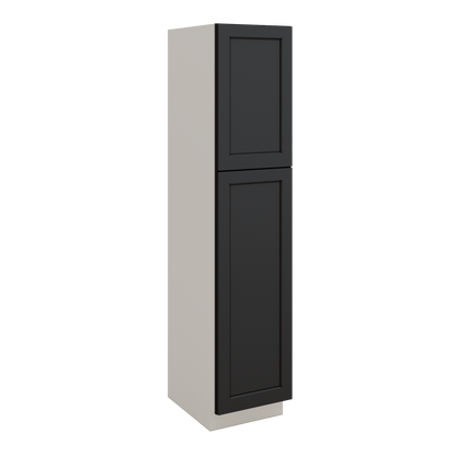 84" Tall Pantry 15HNS Hermosa Noir Black Shaker 1-1/4" Overlay Cabinet Available 18", 24", 30"  & 36" Wide