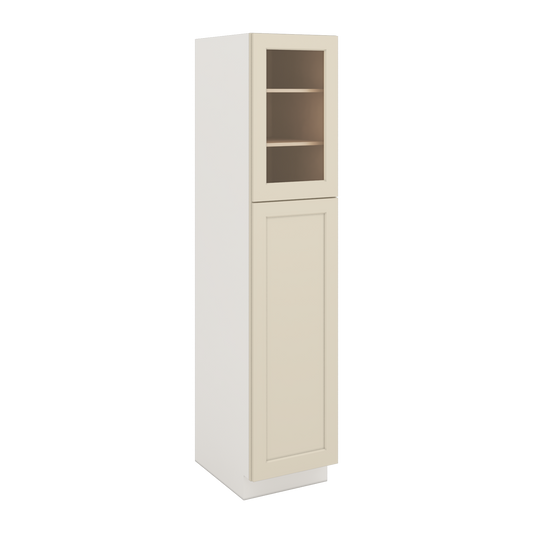 84" Tall Pantry Manhattan Cream Shaker 1-1/4" Overlay Glass Ready Wall Cabinet Available 18", 24", 30"  & 36" Wide