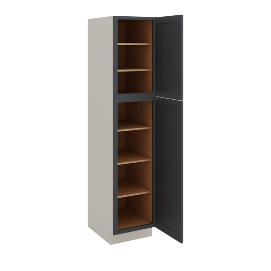 84" Tall Pantry 15HNS Hermosa Noir Black Shaker 1-1/4" Overlay Cabinet Available 18", 24", 30" & 36" Wide