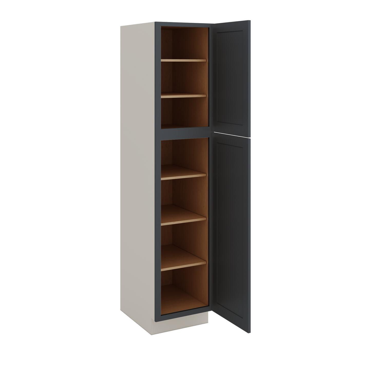 84" Tall Pantry 15HNS Hermosa Noir Black Shaker 1-1/4" Overlay Cabinet Available 18", 24", 30"  & 36" Wide