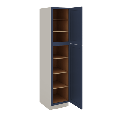 84" Tall Pantry 29NB Naval Blue Shaker 1-1/4" Overlay Cabinet Available 18", 24", 30"  & 36" Wide