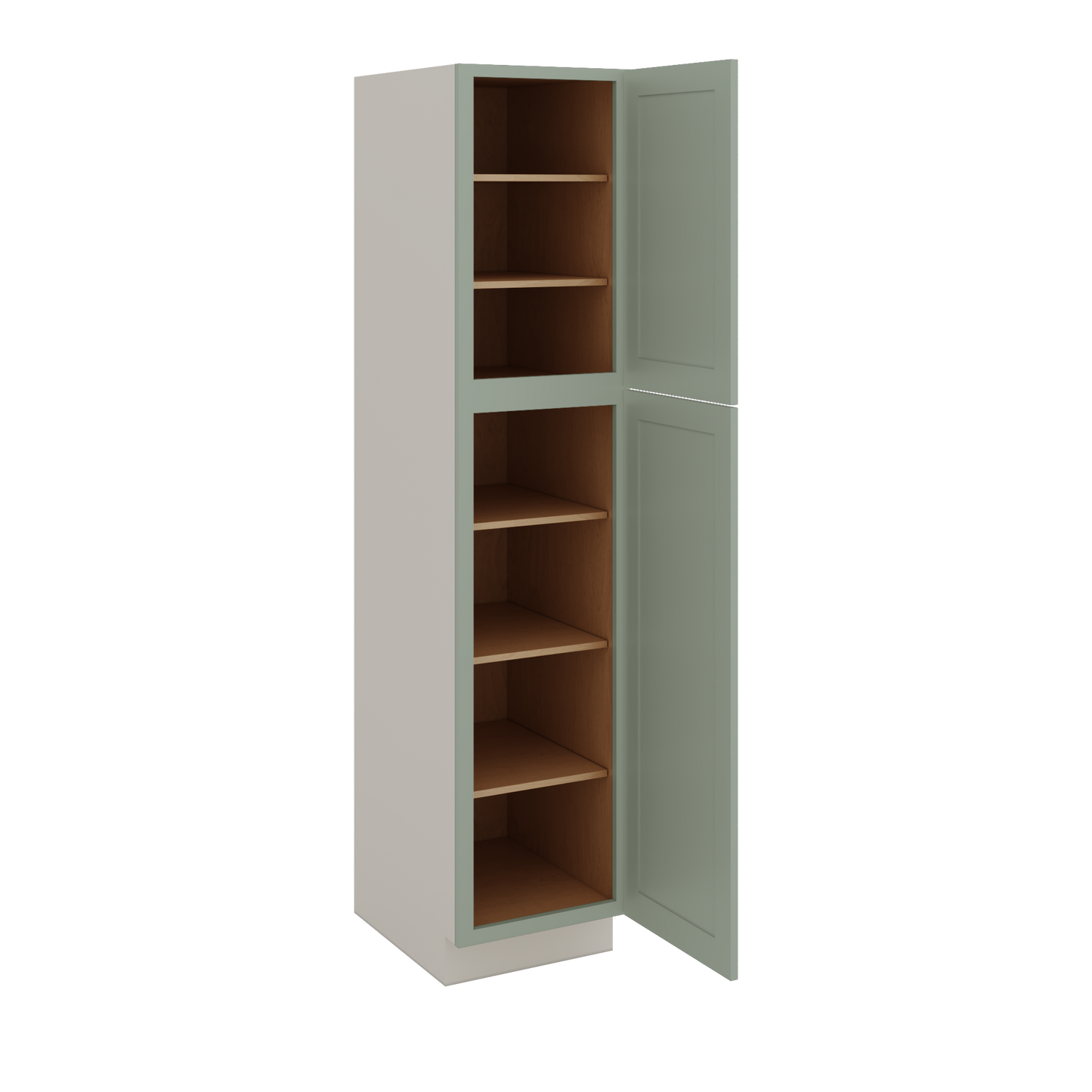 84" Tall Pantry Green Shaker 1-1/4" Overlay Cabinet Available 18", 24", 30"  & 36" Wide