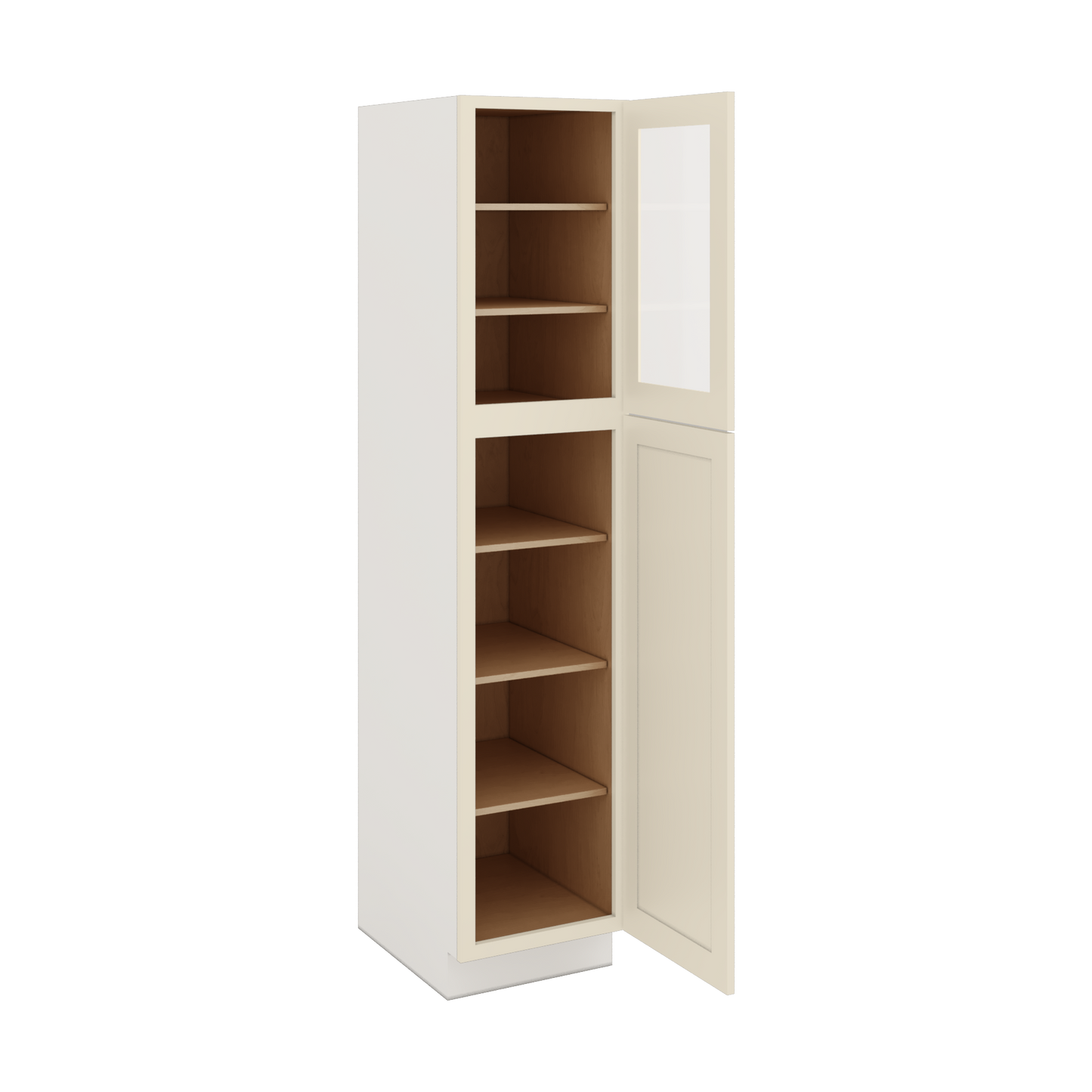 84" Tall Pantry Manhattan Cream Shaker 1-1/4" Overlay Glass Ready Wall Cabinet Available 18", 24", 30"  & 36" Wide