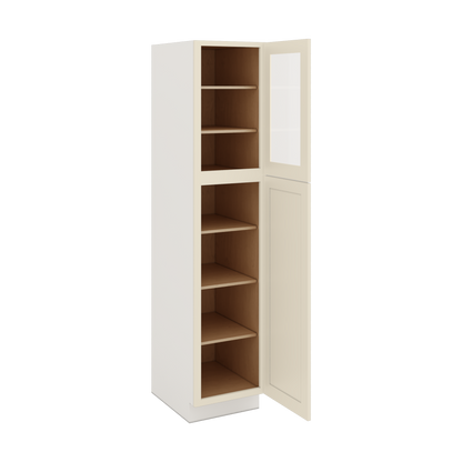 84" Tall Pantry Manhattan Cream Shaker 1-1/4" Overlay Glass Ready Wall Cabinet Available 18", 24", 30"  & 36" Wide
