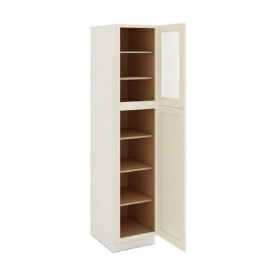 84" Tall Pantry Manhattan Cream Shaker 1-1/4" Overlay Glass Ready Wall Cabinet Available 18", 24", 30"  & 36" Wide