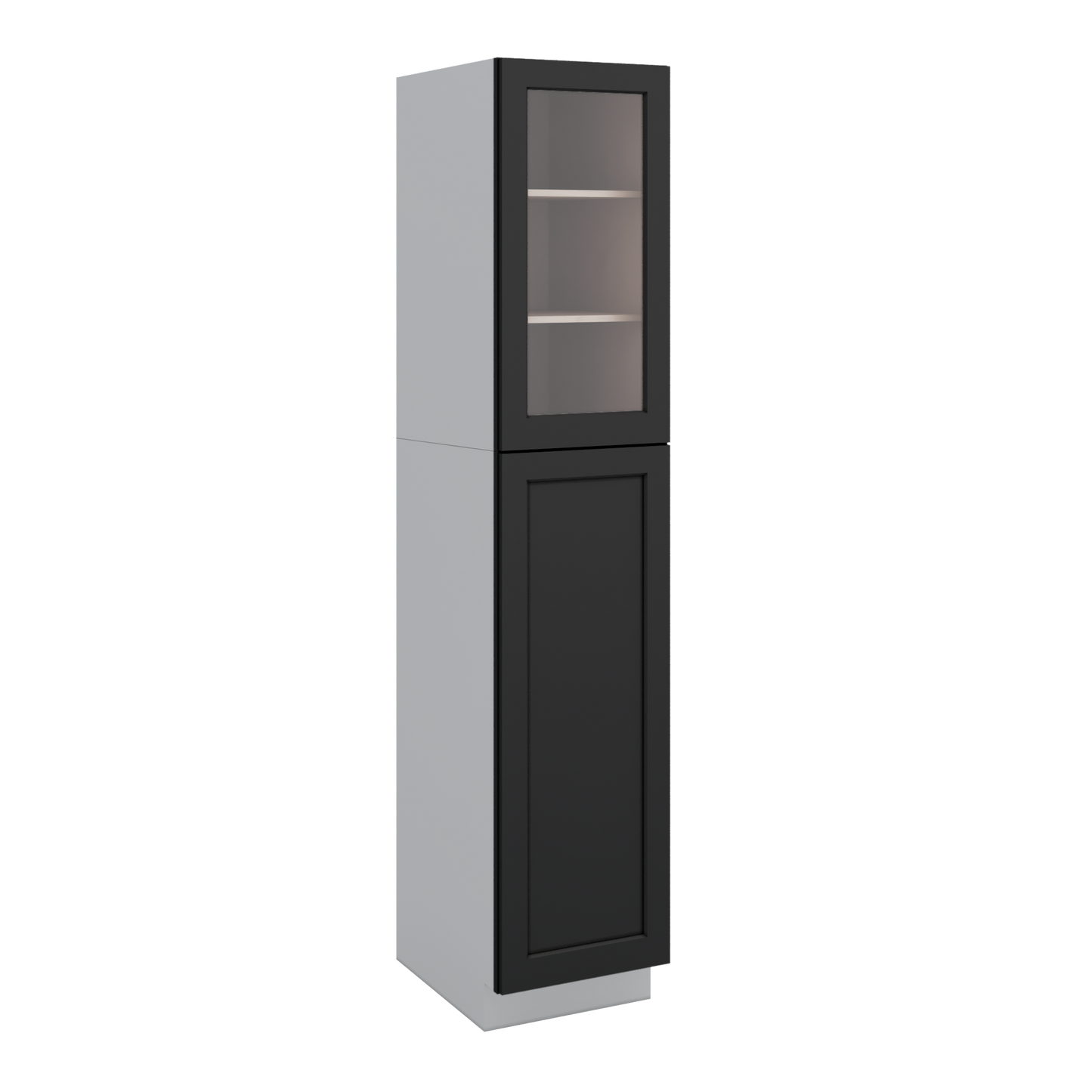 90" Tall Pantry 15HNS Hermosa Noir Black Shaker 1-1/4" Overlay Glass Ready Cabinet 18", 24" & 30" Wide