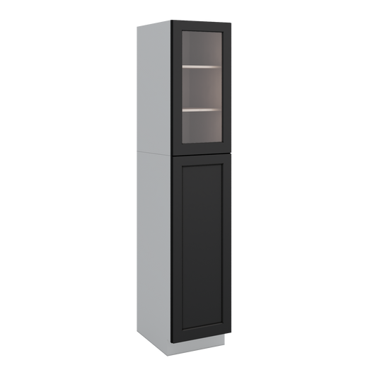 90" Tall Pantry 15HNS Hermosa Noir Black Shaker 1-1/4" Overlay Glass Ready Cabinet 18", 24" & 30" Wide