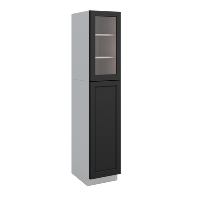 90" Tall Pantry 15HNS Hermosa Noir Black Shaker 1-1/4" Overlay Glass Ready Cabinet 18", 24" & 30" Wide
