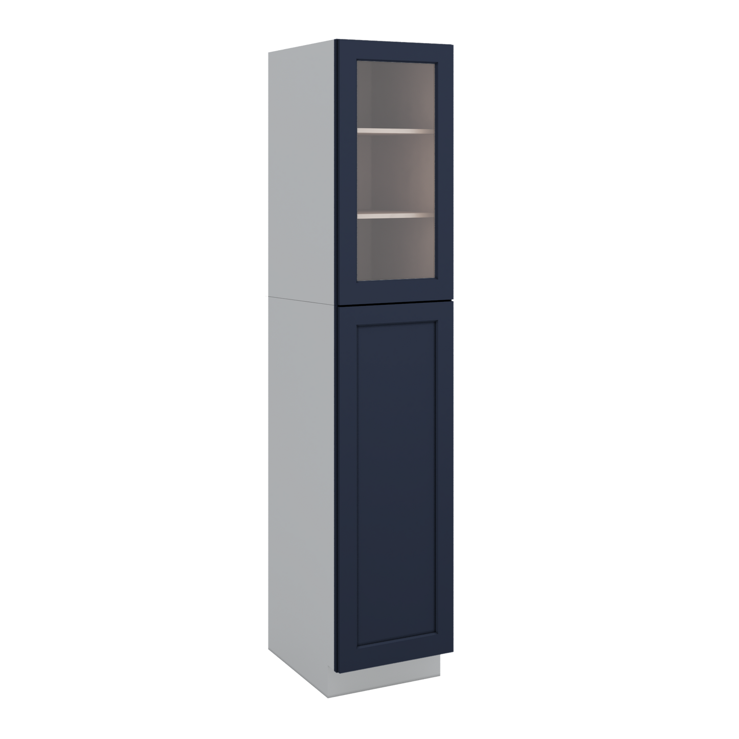 90" Tall Pantry NB29 Naval Blue Shaker 1-1/4" Overlay Glass Ready Cabinet 18", 24" & 30" Wide