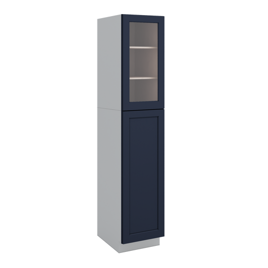 90" Tall Pantry NB29 Naval Blue Shaker 1-1/4" Overlay Glass Ready Cabinet 18", 24" & 30" Wide