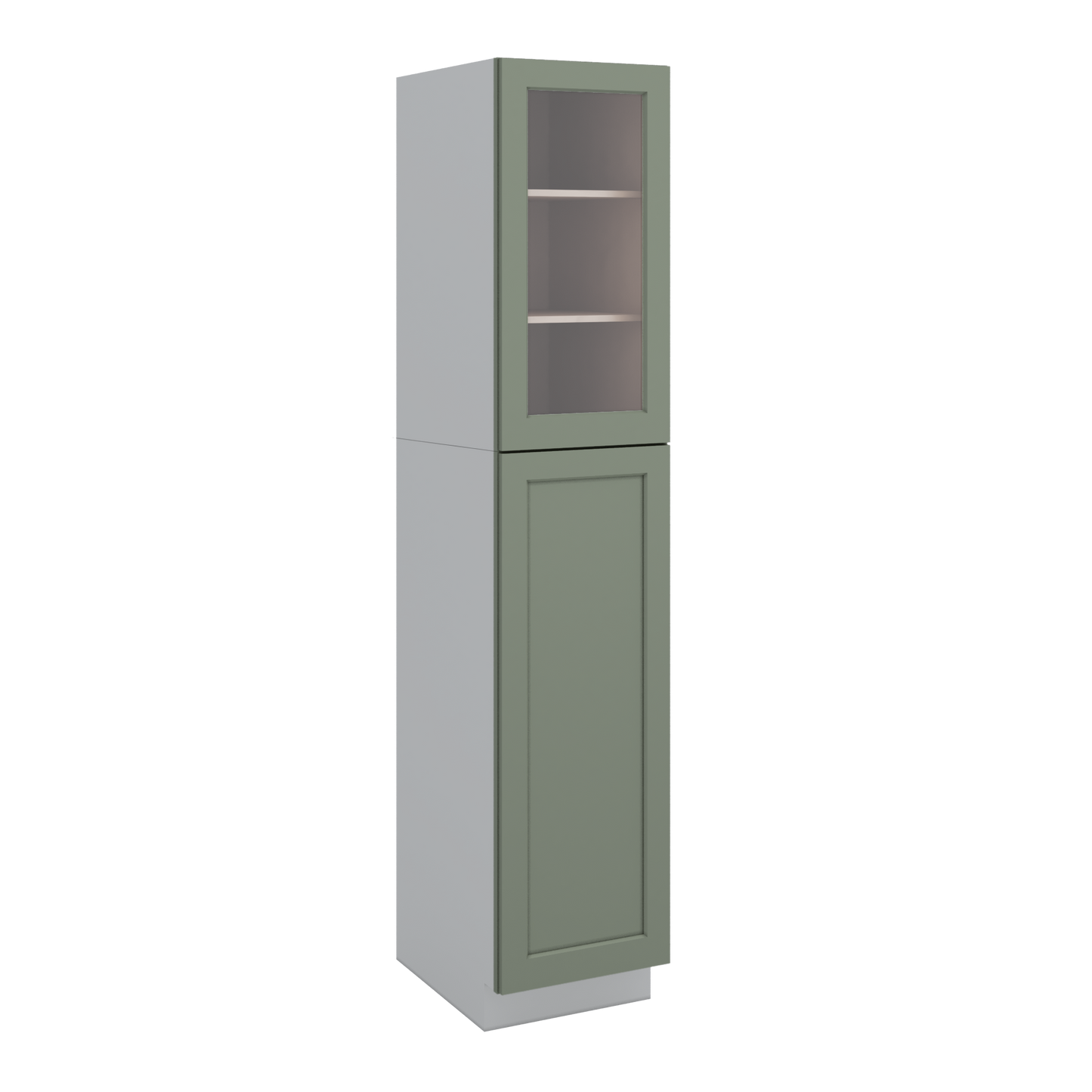 90" Tall Pantry 14SG Sage Green Shaker 1-1/4" Overlay Glass Ready Wall Cabinet 18", 24" & 30" Wide