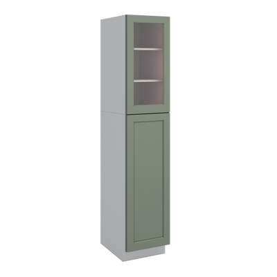90" Tall Pantry 14SG Sage Green Shaker 1-1/4" Overlay Glass Cabinet 18", 24" & 30" Wide