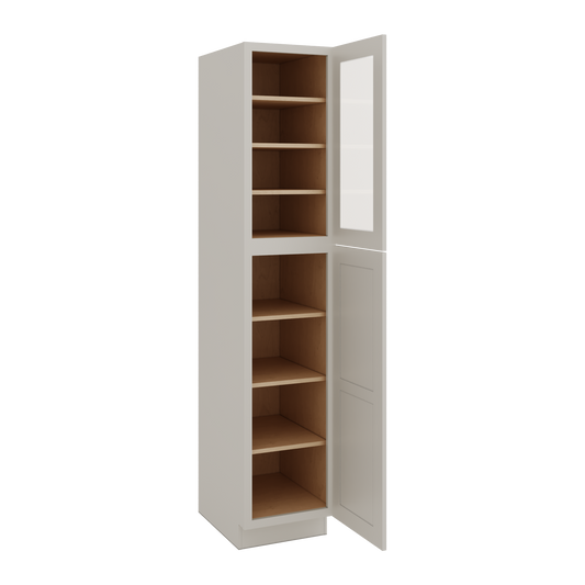 90" Tall Pantry 27LGDS Laguna Gray Double Shaker Glass Ready Cabinet 18", 24" & 30" Wide