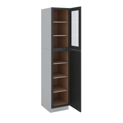 90" Tall Pantry 15HNS Hermosa Noir Black Shaker 1-1/4" Overlay Glass Ready Cabinet 18", 24" & 30" Wide