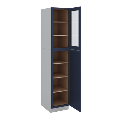 90" Tall Pantry 29NB Naval Blue Shaker 1-1/4" Overlay Glass Ready Cabinet 18", 24" & 30" Wide