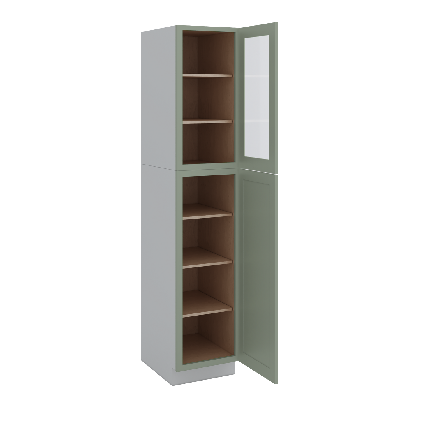 90" Tall Pantry 14SG Sage Green Shaker 1-1/4" Overlay Glass Ready Wall Cabinet 18", 24" & 30" Wide