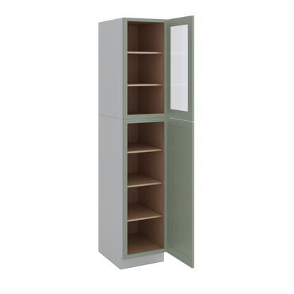 90" Tall Pantry 14SG Sage Green Shaker 1-1/4" Overlay Glass Ready Wall Cabinet 18", 24" & 30" Wide