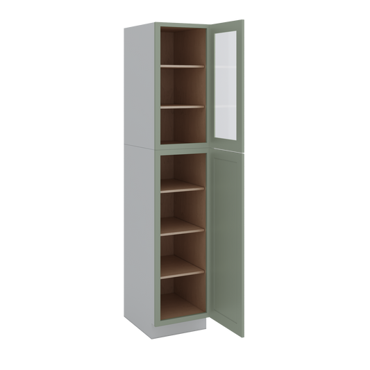 90" Tall Pantry 14SG Sage Green Shaker 1-1/4" Overlay Glass Ready Wall Cabinet 18", 24" & 30" Wide
