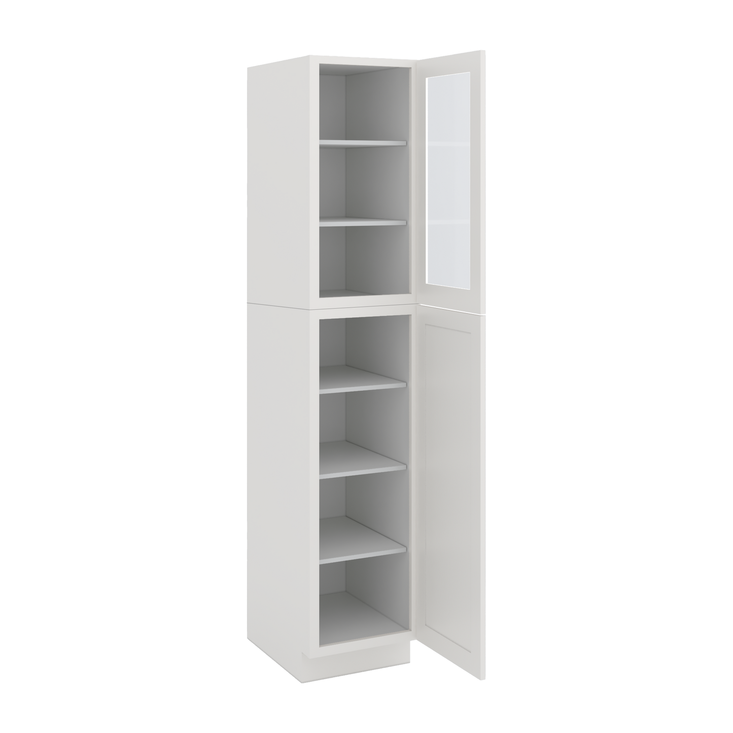 90" Tall Pantry 2WS White Shaker 1-1/4" Overlay Glass Ready Cabinet 18", 24" & 30" Wide