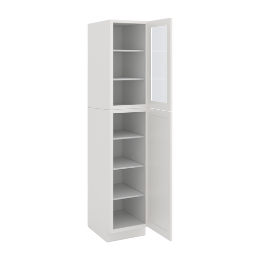 90" Tall Pantry White Shaker 1-1/4" Overlay Glass Ready Cabinet 18", 24" & 30" Wide