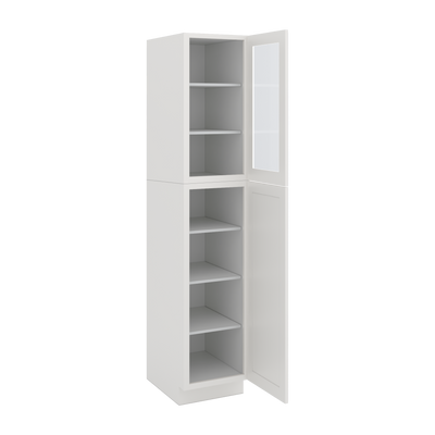 90" Tall Pantry 2WS White Shaker 1-1/4" Overlay Glass Cabinet 18", 24" & 30" Wide