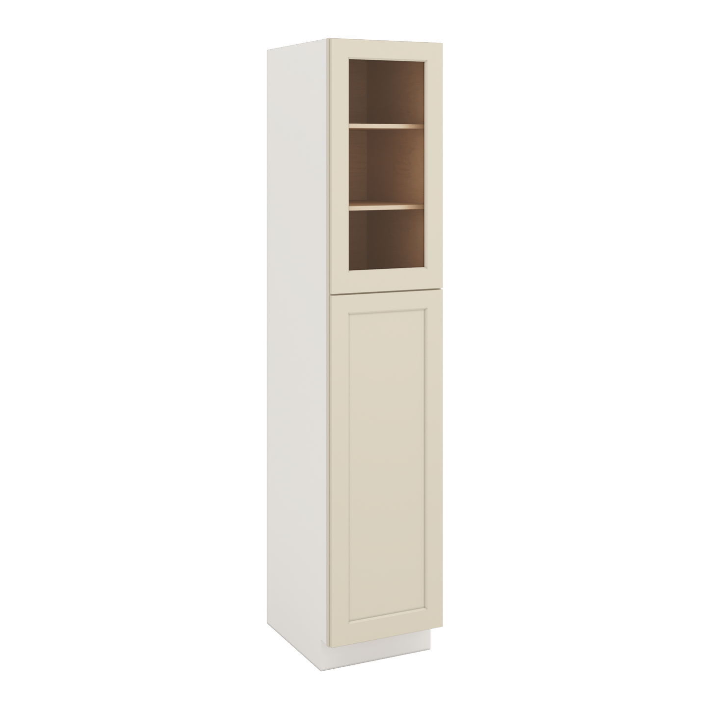 90" Tall Pantry Manhattan Cream Shaker 1-1/4" Overlay Glass Ready Cabinet 18", 24" & 30" Wide