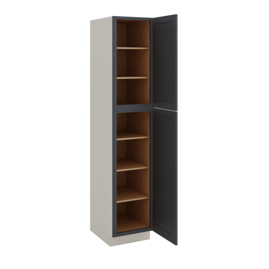 90" Tall Pantry 15HNS Hermosa Noir Black Shaker 1-1/4" Overlay Cabinet 18", 24" & 30" Wide