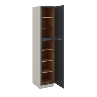 90" Tall Pantry 15HNS Hermosa Noir Black Shaker 1-1/4" Overlay Cabinet 18", 24" & 30" Wide