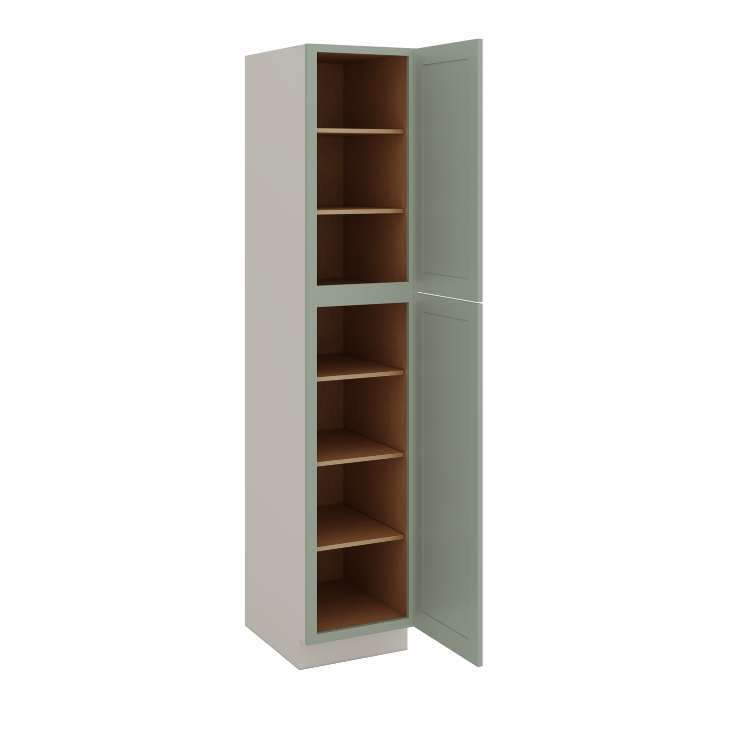 90" Tall Pantry Green Shaker 1-1/4" Overlay Cabinet 18", 24" & 30" Wide