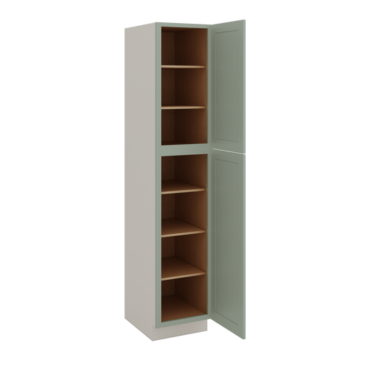 90" Tall Pantry Green Shaker 1-1/4" Overlay Cabinet 18", 24" & 30" Wide