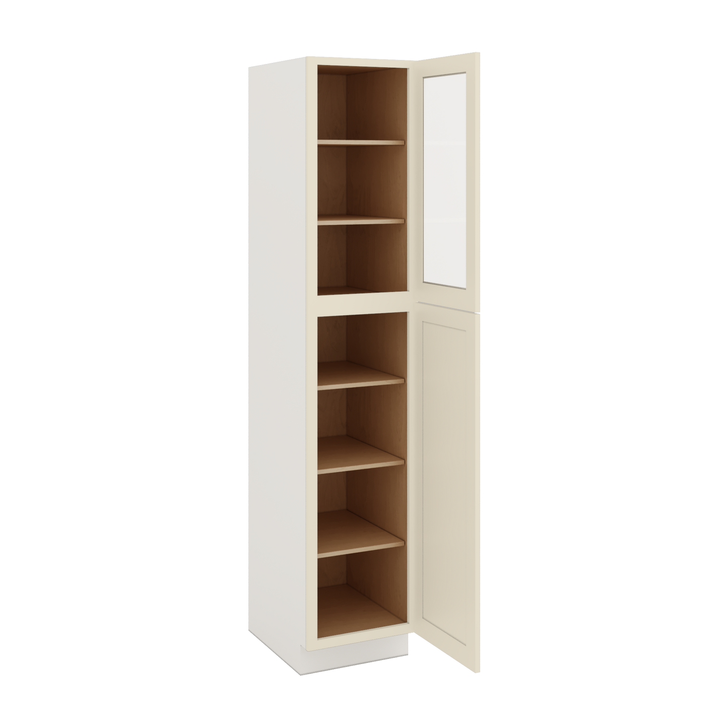 90" Tall Pantry Manhattan Cream Shaker 1-1/4" Overlay Glass Ready Cabinet 18", 24" & 30" Wide